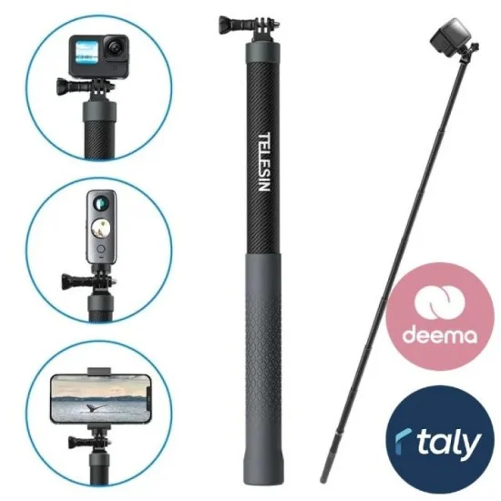 Telesin Third Generation 3.0m Carbon fiber selfie stick for action cameras - Black